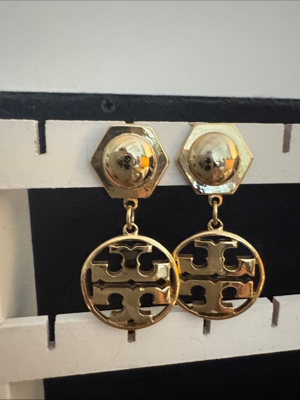 Tory Burch Gold Logo Drop Earrings - Picture 1 of 3